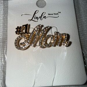 Linda New York Gold 'Mom' Crystal Pin Brooch